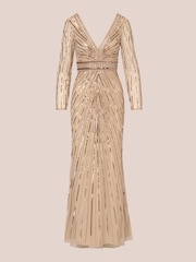 Adrianna Papell Natural Beaded Long Dress - Image 6 of 7
