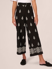 Adrianna Papell All-Over 100% Cotton Embroidered Wide Leg Black Trousers With Back Pockets - Image 1 of 7