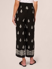 Adrianna Papell All-Over 100% Cotton Embroidered Wide Leg Black Trousers With Back Pockets - Image 2 of 7