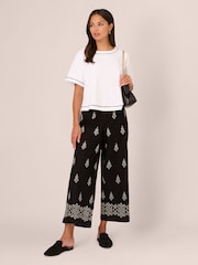 Adrianna Papell All-Over 100% Cotton Embroidered Wide Leg Black Trousers With Back Pockets - Image 4 of 7