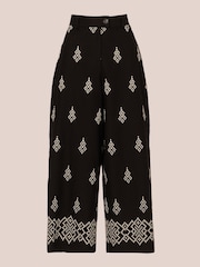 Adrianna Papell All-Over 100% Cotton Embroidered Wide Leg Black Trousers With Back Pockets - Image 7 of 7
