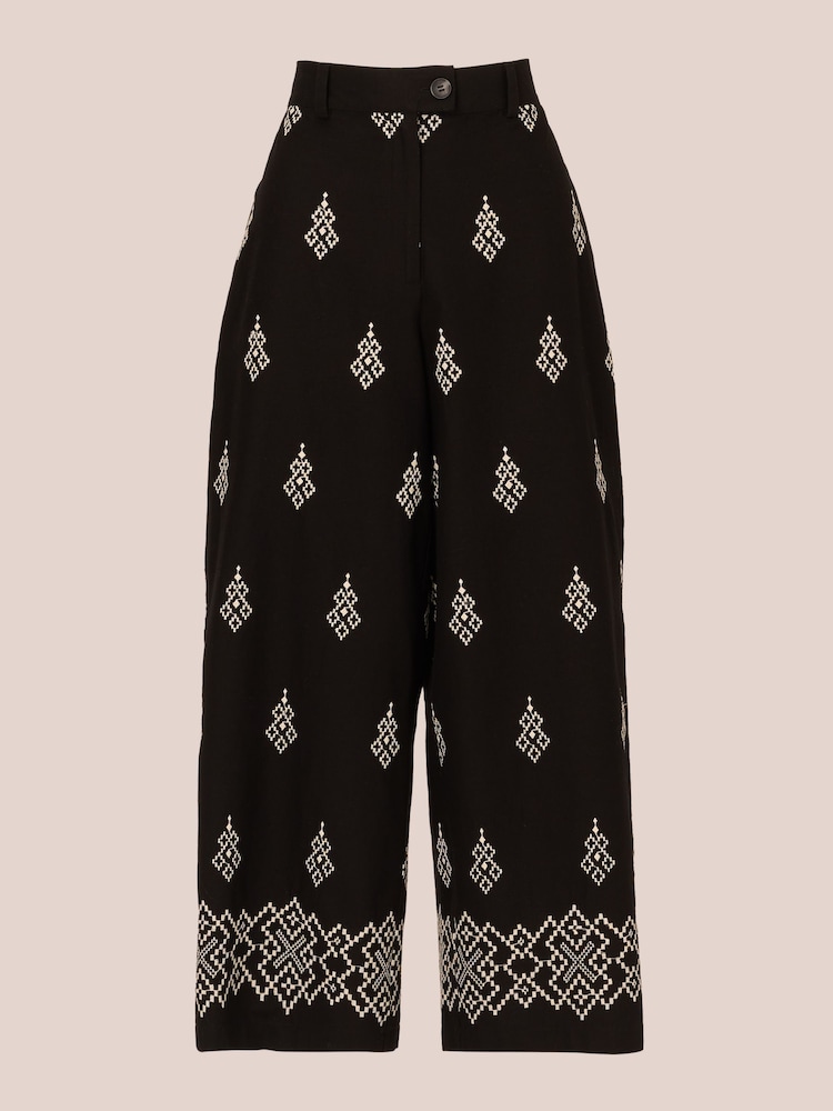 Adrianna Papell All-Over 100% Cotton Embroidered Wide Leg Black Trousers With Back Pockets - Image 7 of 7