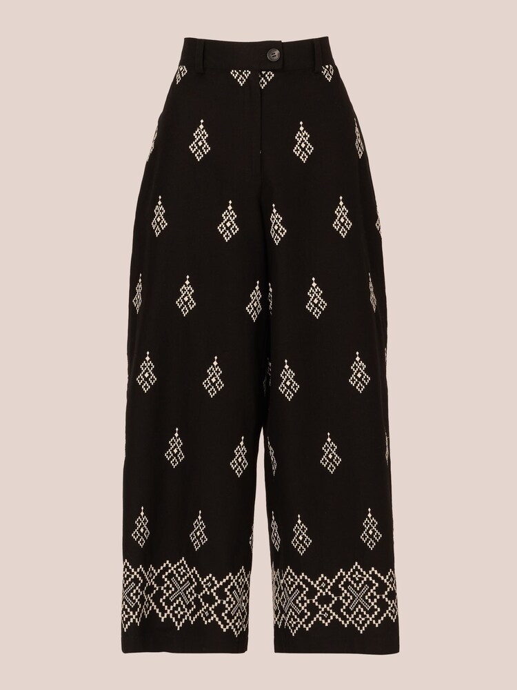 Adrianna Papell All-Over 100% Cotton Embroidered Wide Leg Black Trousers With Back Pockets - Image 7 of 7 Adrianna Papell All-Over 100% Cotton Embroidered Wide Leg Black Trousers With Back Pockets - Image 7 of 7