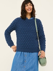 FatFace Navy Bea Bobble Knitted Jumper - Image 4 of 6