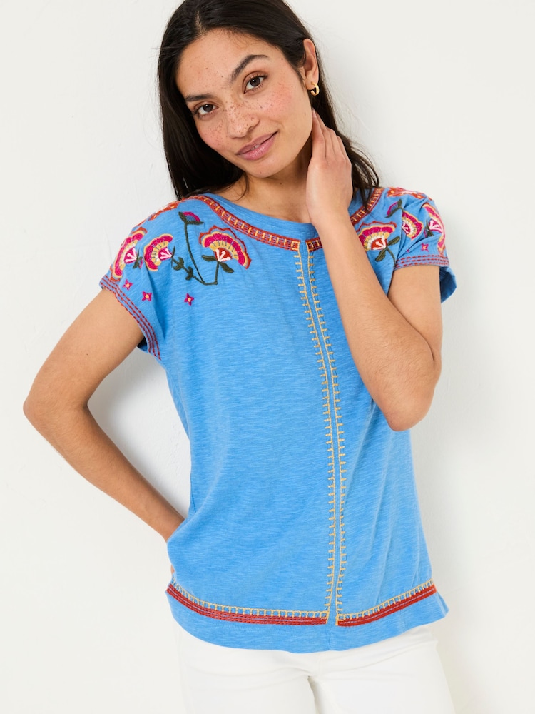 FatFace Ivy Bright Blue Embroidered T-Shirt - Image 1 of 6