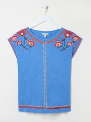 FatFace Ivy Bright Blue Embroidered T-Shirt - Image 6 of 6
