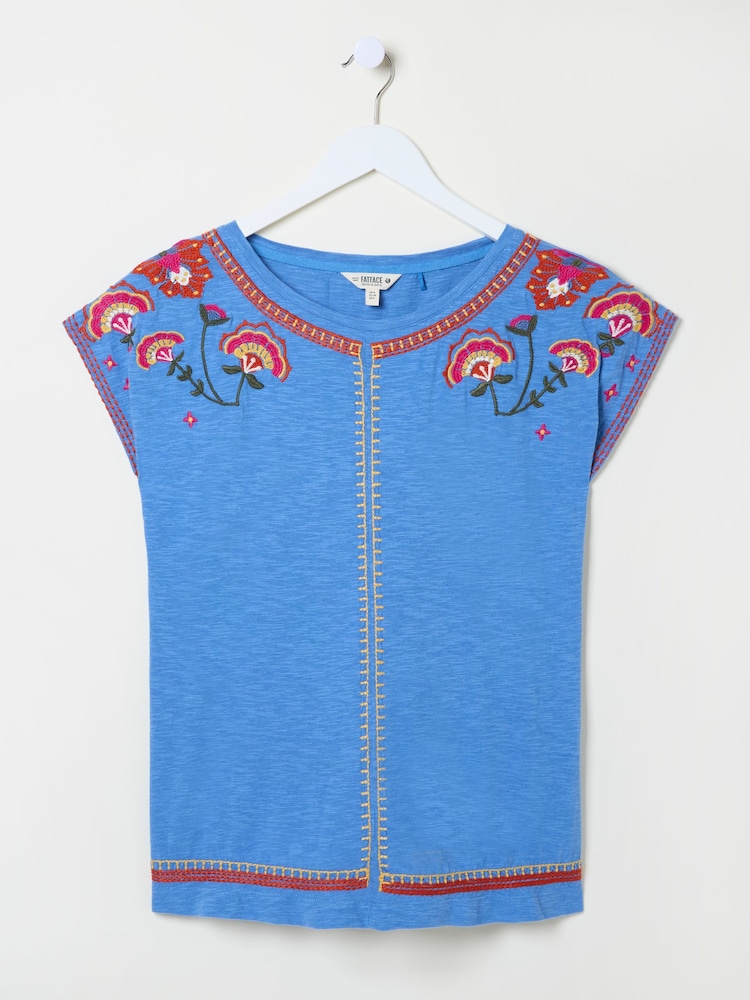 FatFace Ivy Bright Blue Embroidered T-Shirt - Image 6 of 6