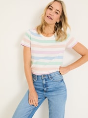 FatFace Natalie Natural Short Sleeve Stripe T Shirt - Image 1 of 5