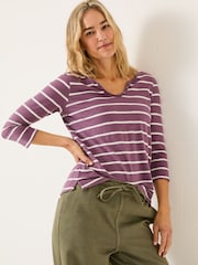 FatFace Porter Dusky Purple Stripe 100% Cotton T-Shirt - Image 1 of 9