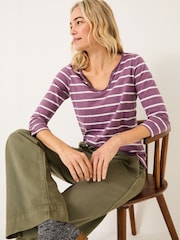 FatFace Porter Dusky Purple Stripe 100% Cotton T-Shirt - Image 3 of 9