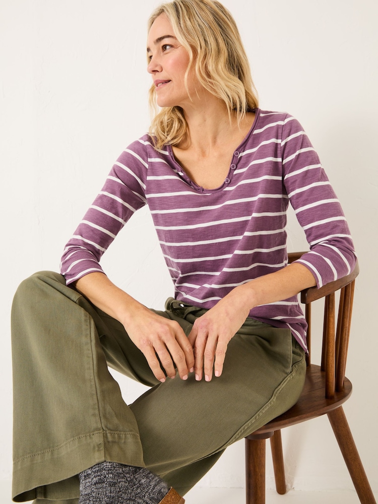 FatFace Porter Dusky Purple Stripe 100% Cotton T-Shirt - Image 3 of 9
