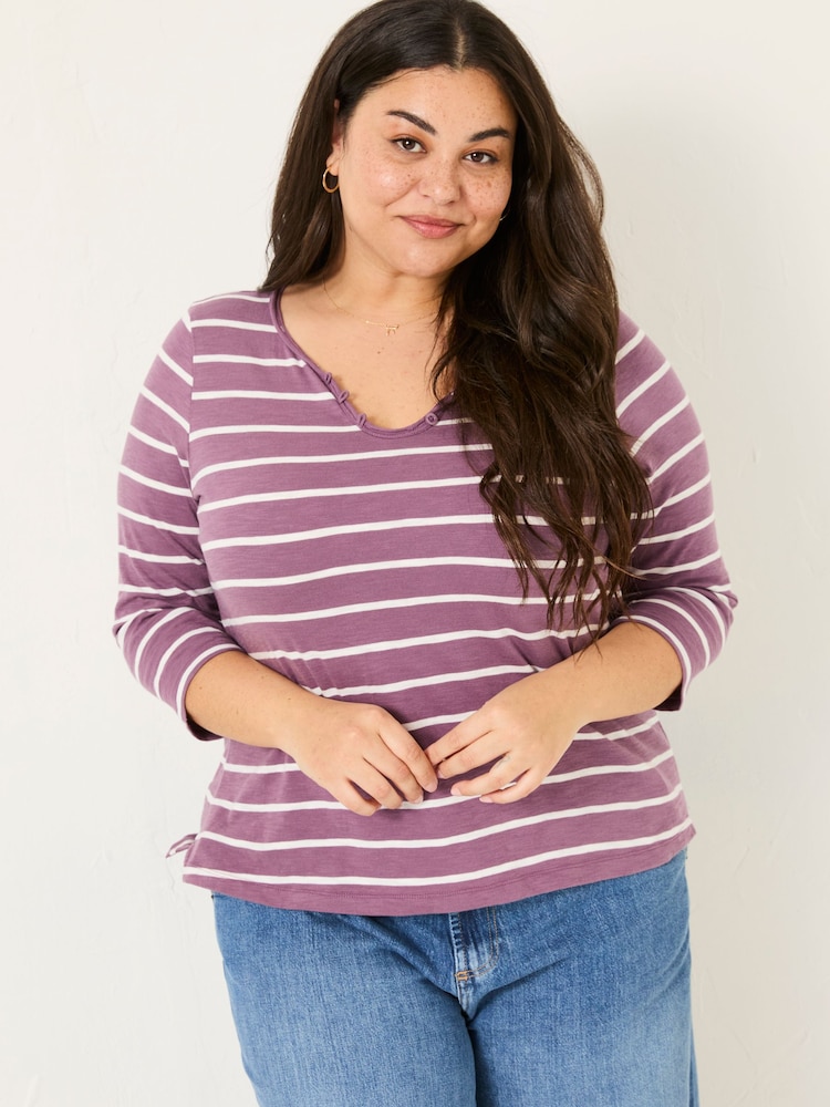 FatFace Porter Dusky Purple Stripe 100% Cotton T-Shirt - Image 4 of 9