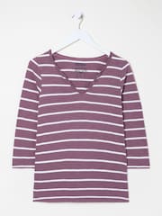 FatFace Porter Dusky Purple Stripe 100% Cotton T-Shirt - Image 7 of 9