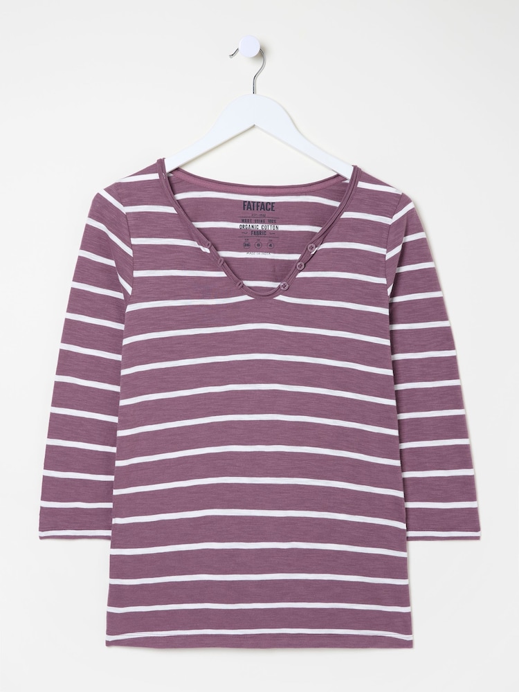 FatFace Porter Dusky Purple Stripe 100% Cotton T-Shirt - Image 7 of 9