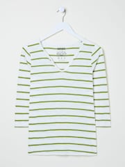 FatFace Porter Green Stripe 100% Cotton T-Shirt - Image 5 of 5