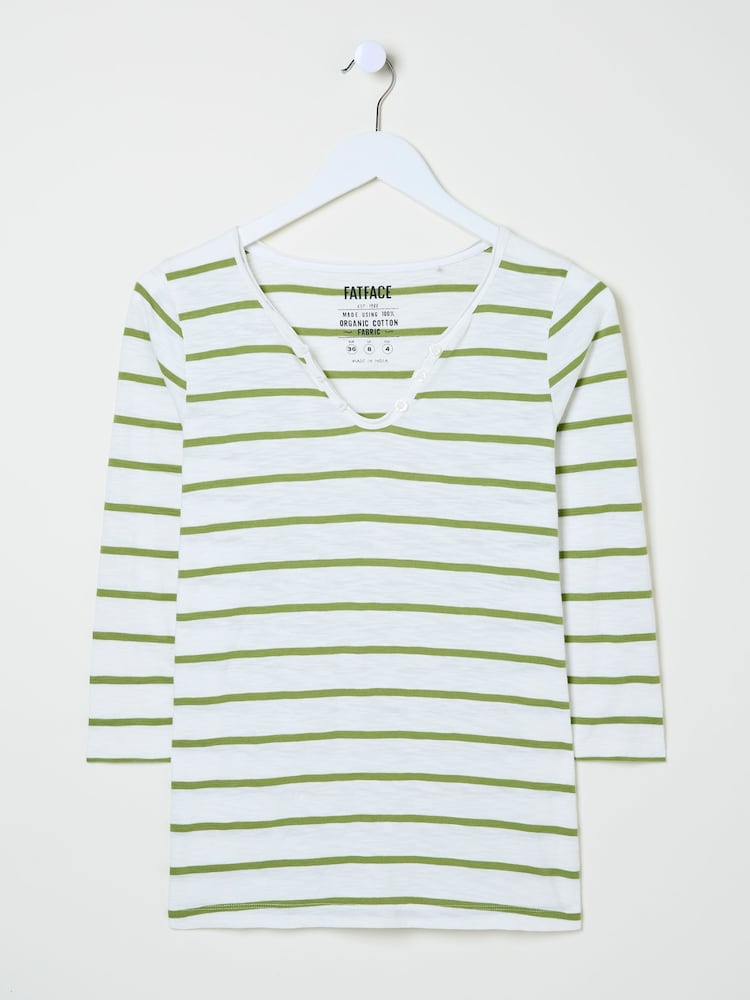 FatFace Porter Green Stripe 100% Cotton T-Shirt - Image 5 of 5