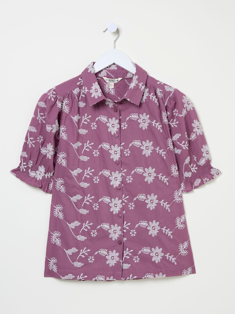 FatFace Dusky Purple Kat 100% Cotton Embroidered Shirt - Image 11 of 12