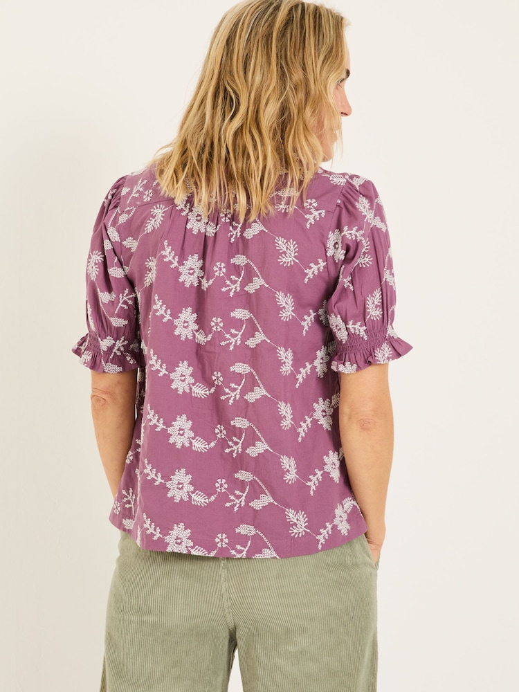 FatFace Dusky Purple Kat 100% Cotton Embroidered Shirt - Image 3 of 12