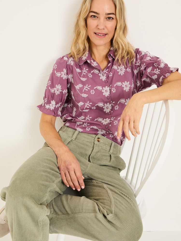 FatFace Dusky Purple Kat 100% Cotton Embroidered Shirt - Image 5 of 12