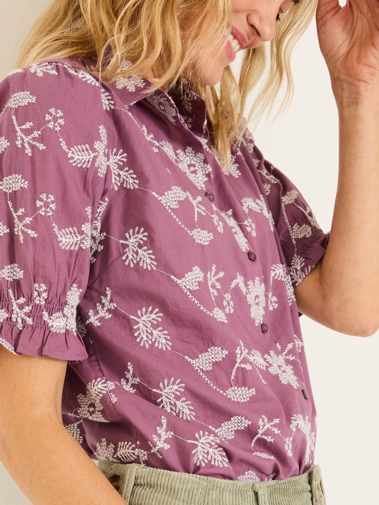 FatFace Dusky Purple Kat 100% Cotton Embroidered Shirt - Image 6 of 12