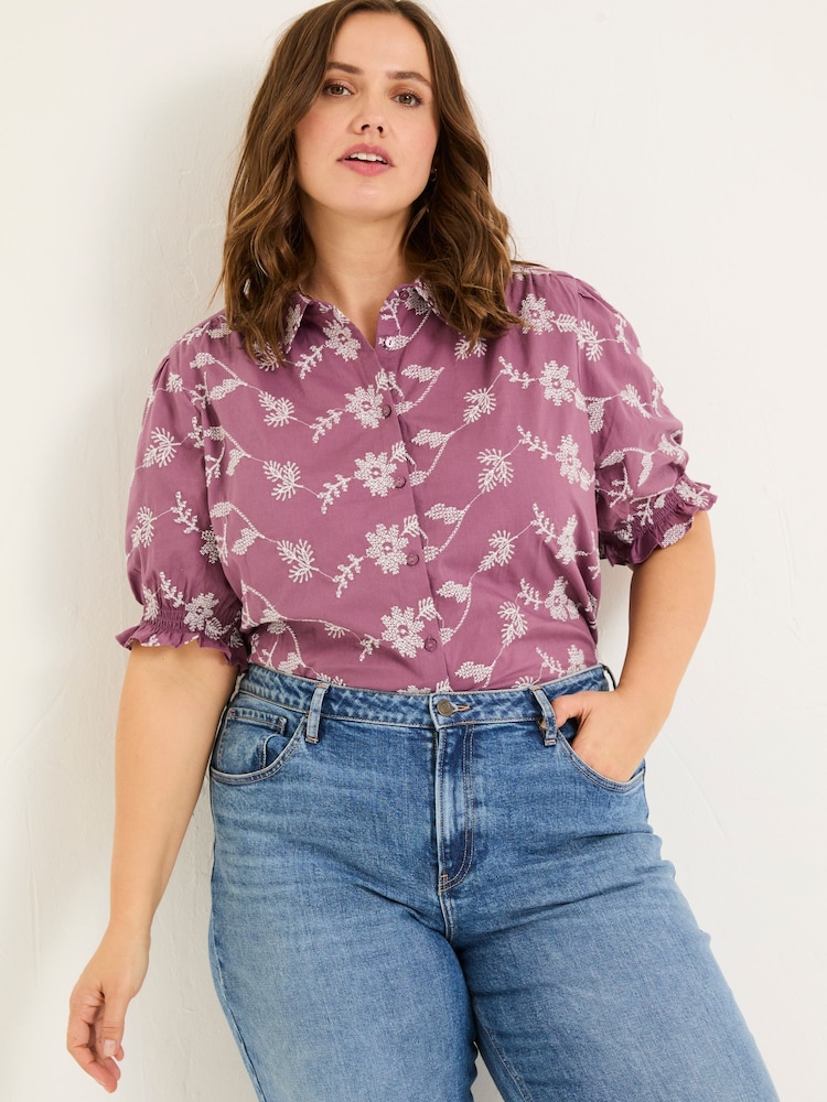 FatFace Dusky Purple Kat 100% Cotton Embroidered Shirt - Image 7 of 12