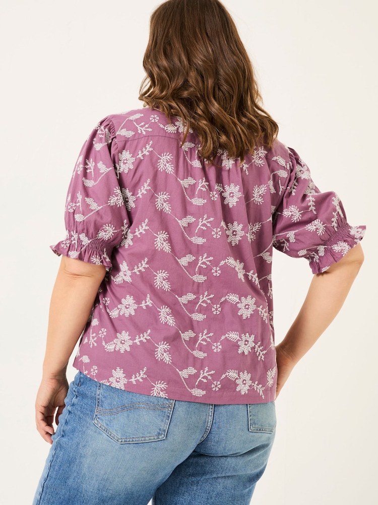 FatFace Dusky Purple Kat 100% Cotton Embroidered Shirt - Image 8 of 12