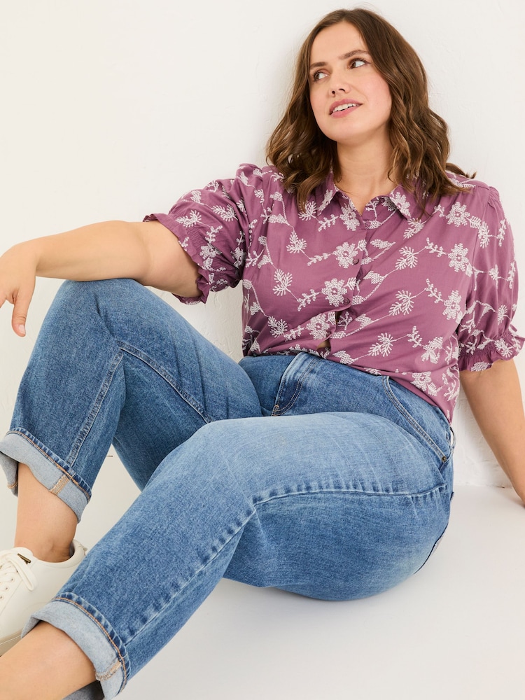FatFace Dusky Purple Kat 100% Cotton Embroidered Shirt - Image 9 of 12