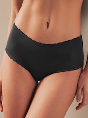 Black Midi Microfibre and Lace Trim Knickers 7 Pack - Image 1 of 5