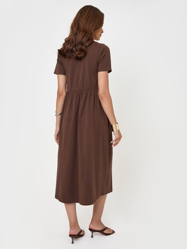Threadbare Brown Petite Jersey Midi Smock Dress With Pockets - Image 4 of 4 Threadbare Brown Petite Jersey Midi Smock Dress With Pockets - Image 4 of 4