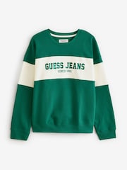 Guess Jeans Green Colourblock Logo Sweatshirt - Image 1 of 1