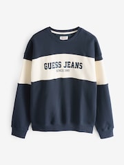 Guess Jeans Navy Colourblock Logo Sweatshirt - Image 1 of 1