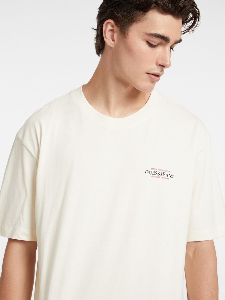 Guess Jeans Cream Boxy Fit Back Graphic Logo 100% Cotton T-Shirt - Image 2 of 6