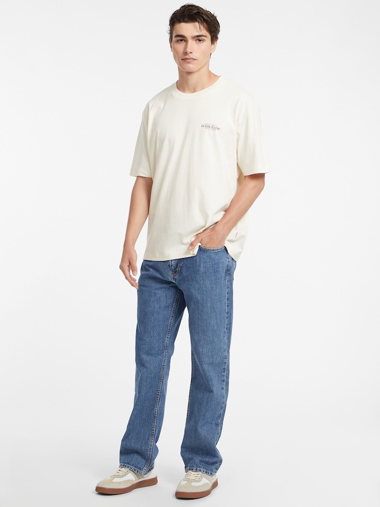 Guess Jeans Cream Boxy Fit Back Graphic Logo 100% Cotton T-Shirt - Image 4 of 6