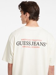 Guess Jeans Cream Boxy Fit Back Graphic Logo 100% Cotton T-Shirt - Image 5 of 6