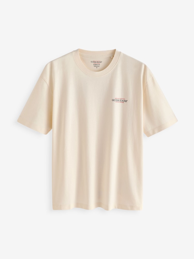 Guess Jeans Cream Boxy Fit Back Graphic Logo 100% Cotton T-Shirt - Image 6 of 6