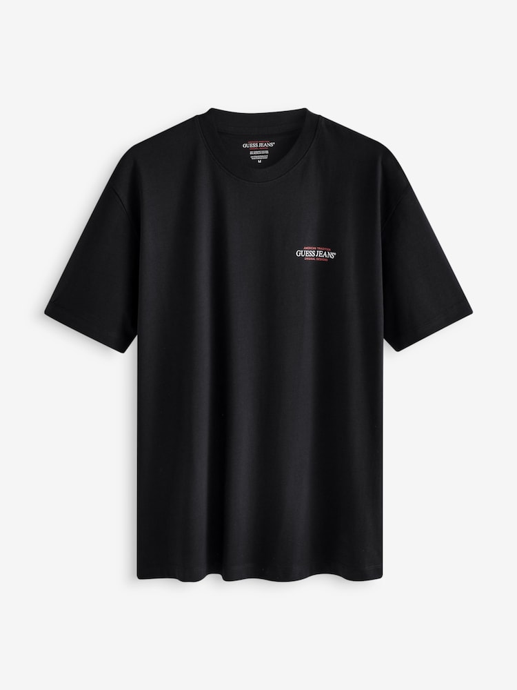 Guess Jeans Black Boxy Fit Back Graphic Logo 100% Cotton T-Shirt - Image 6 of 6