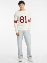 Guess Jeans Cream Varsity Sporty Logo Rugby 100% Cotton T-Shirt - Image 3 of 5