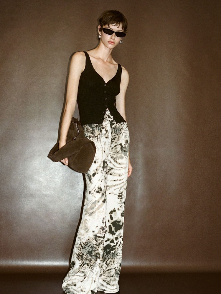 Mango Cream Fluid Animal Print Trousers - Image 1 of 6
