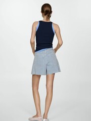 Mango Blue Stripe Print Denim 100% Cotton Shorts - Image 3 of 6
