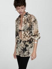 Mango Cream 100% Cotton Semi Transparent Animal Print Shirt - Image 4 of 8