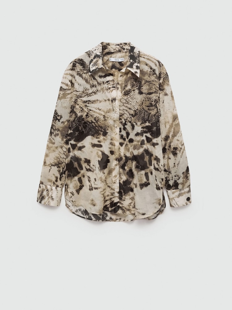 Mango Cream 100% Cotton Semi Transparent Animal Print Shirt - Image 8 of 8