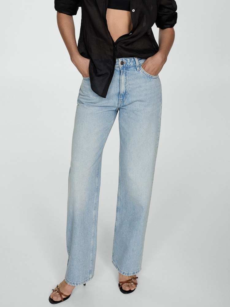 Mango Blue Miami Medium-Rise Straight Fit 100% Cotton Jeans - Image 1 of 7