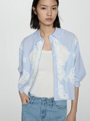 Mango Blue Embroidery Striped Shirt - Image 1 of 7