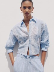 Mango Blue Embroidery Striped Shirt - Image 4 of 7