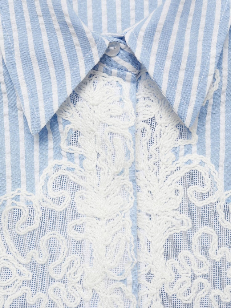 Mango Blue Embroidery Striped Shirt - Image 7 of 7