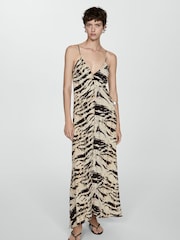 Mango Cream Long Animal Print Dress - Image 1 of 9