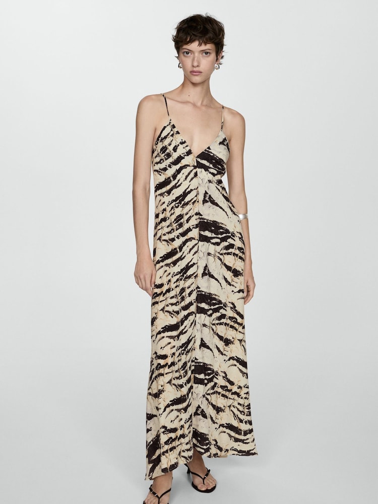 Mango Cream Long Animal Print Dress - Image 1 of 9