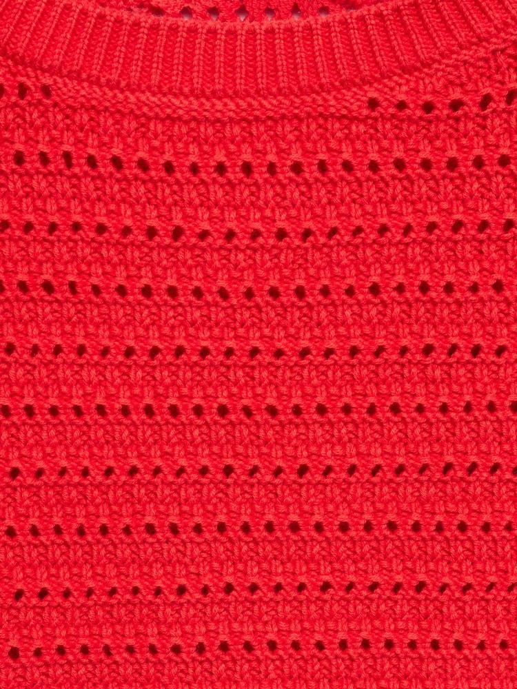 Mango Red Knitted 100% Cotton Sweater With Openwork Details - Image 7 of 7