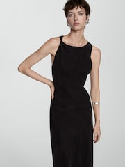 Mango Black Cupro Dress With Side Opening - Image 1 of 8