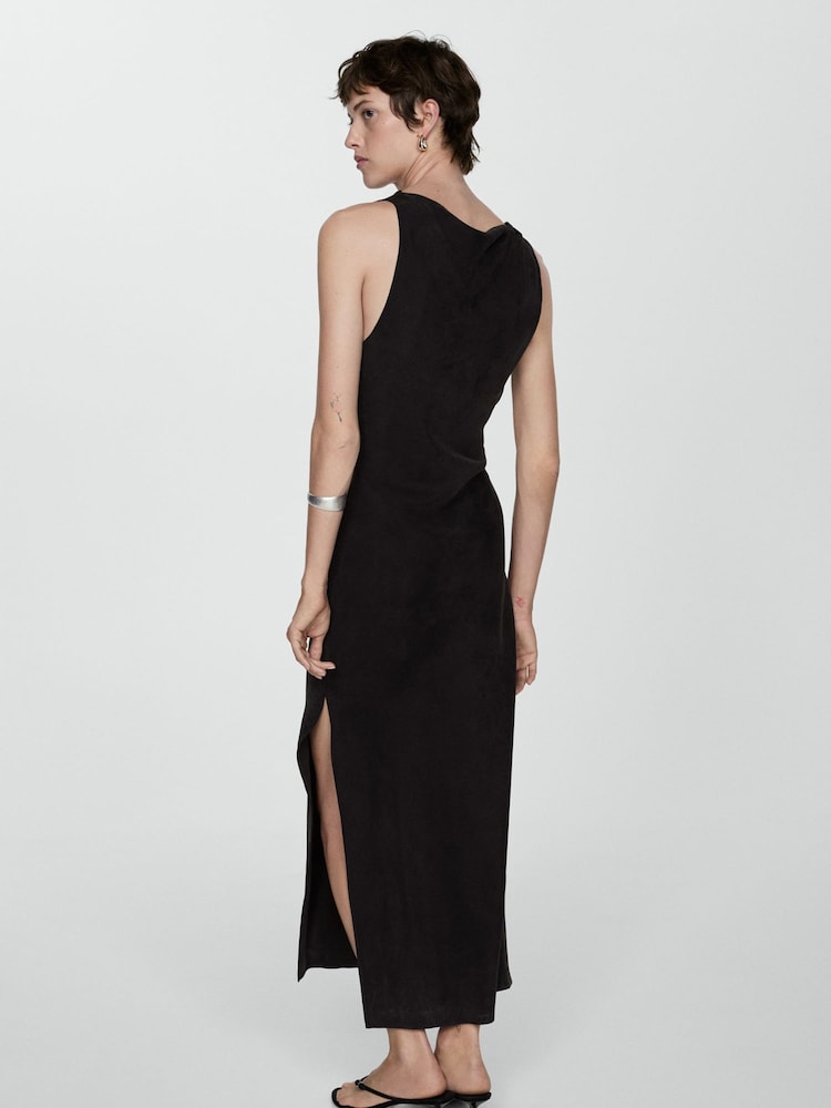 Mango Black Cupro Dress With Side Opening - Image 2 of 8